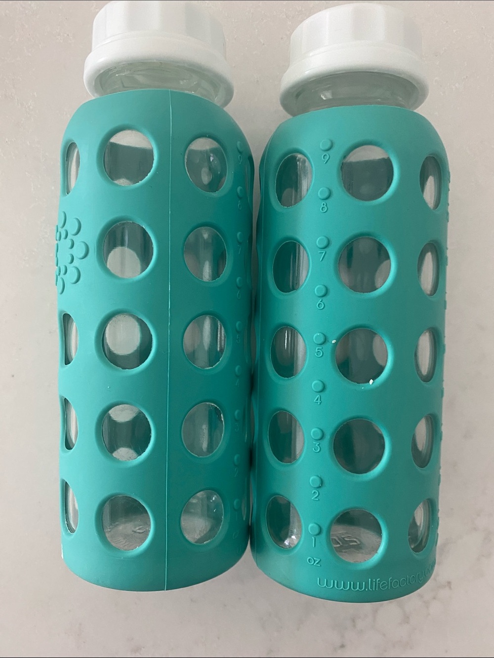 Life Factory Glass Water Bottles with teal Silicone Sleeve (Set of 2)